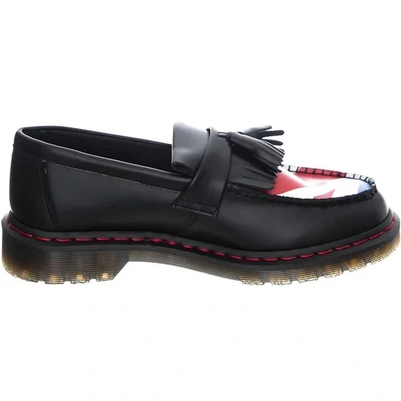 NIB DR MARTENS ADRIAN WHO BLACK UNION JACK SMOOTH LOAFER, SIZE 12